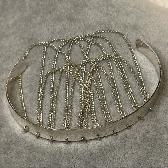 Vintage Silver Tone Draped Chains Cuff Choker - Picture 4 of 5